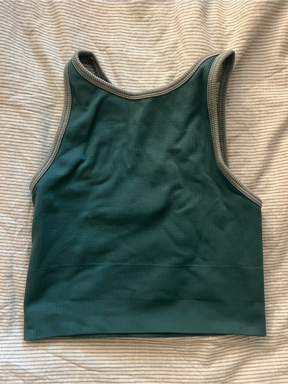 Athleta Forest Green and Gray Ribbed Crop Tank